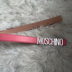 Light Pink Silver Logo Moschino Belt